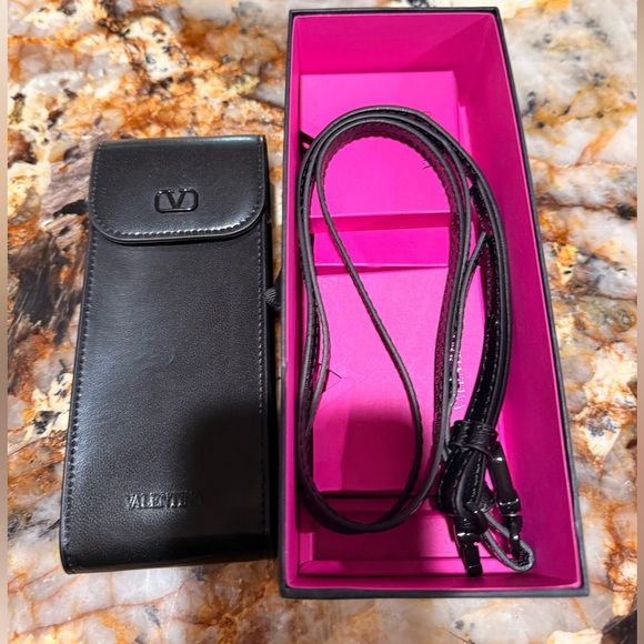 Valentino Garavani Accessories - Valentino Garavani Black Leather Phone Holder with Strap
